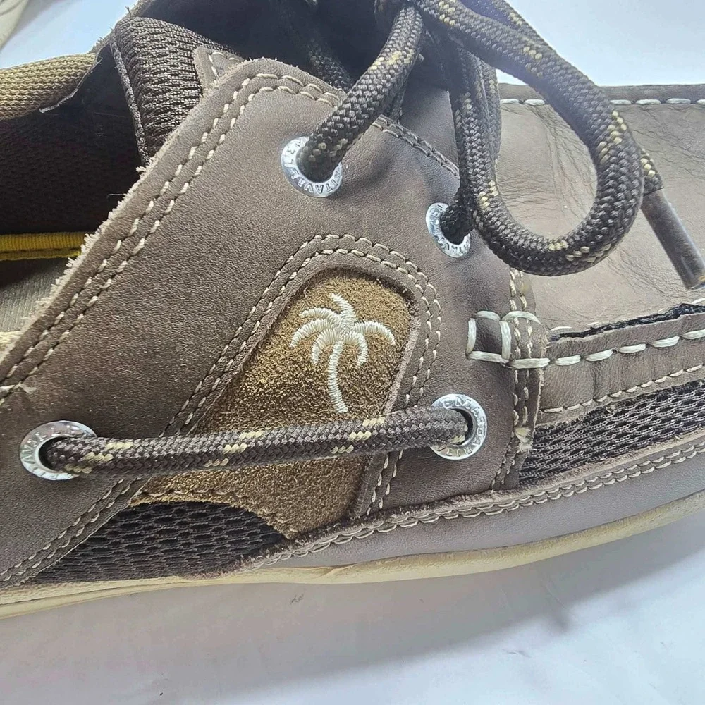 Margaritaville Speed Boat Mens 9 Brown Leather Mesh Boat Shoes MG1105K